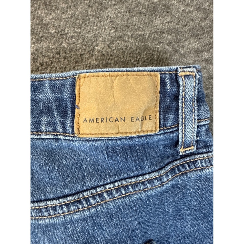 American Eagle Baggy Wide Leg Jeans Women 16 Study Academia Low Rise Raw Hem Blu - Picture 14 of 15